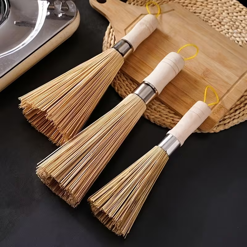 Natural bamboo pot brush - handheld kitchen cleaning brush