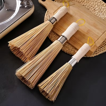 Natural bamboo pot brush - handheld kitchen cleaning brush