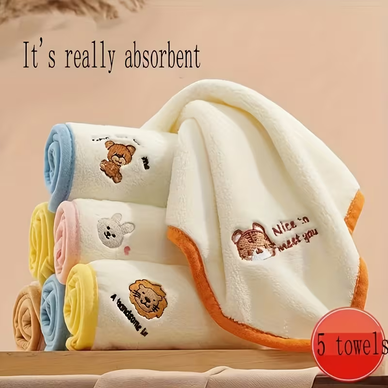 A set of 5 ultra-soft coral fleece towels