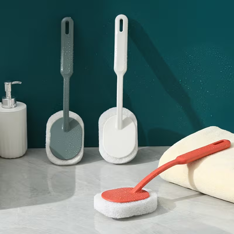 Long-handled sponge brush with an extended handle for deep cleaning.