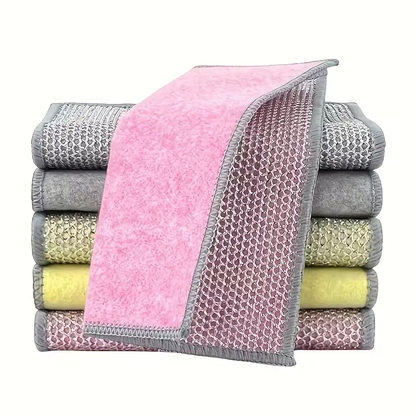 Double-sided silver-thread coconut fiber cleaning cloth, steel wire dishcloth, reusable.