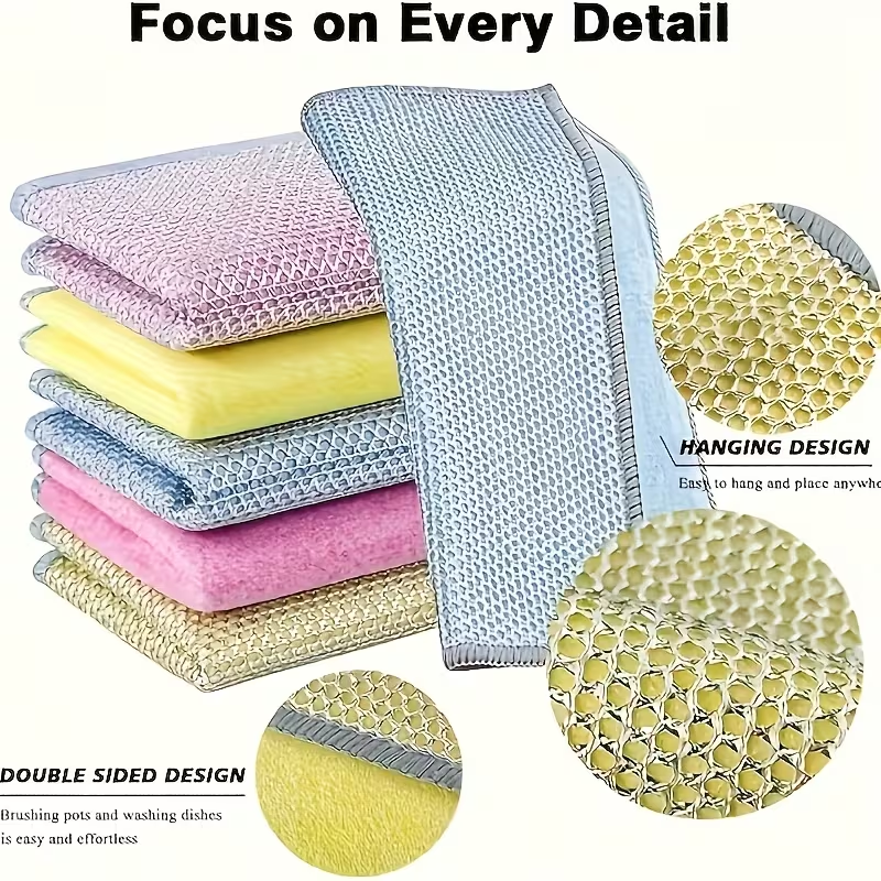 Double-sided silver-thread coconut fiber cleaning cloth, steel wire dishcloth, reusable.