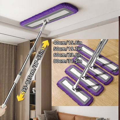 Large flat mop with a thickened plush cleaning pad, suitable for both wet and dry mopping.