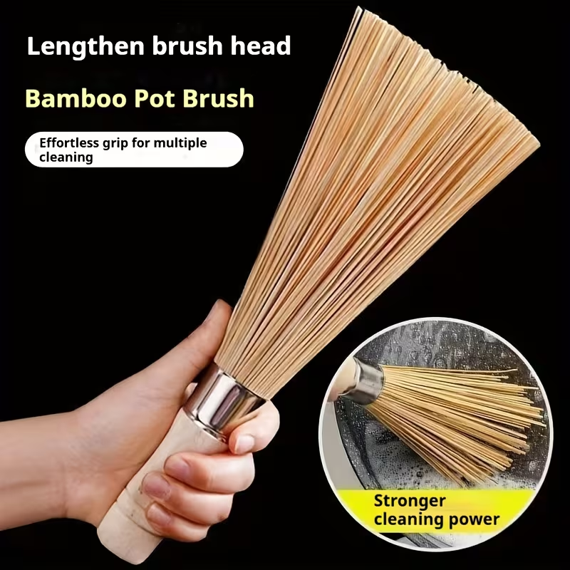 Natural bamboo pot brush - handheld kitchen cleaning brush