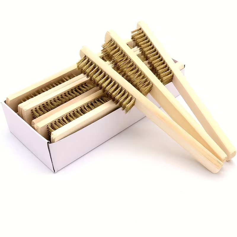 4-Pack Magic Stain Remover Brush, Wooden Handle, 6x16 Brass Wire Strips