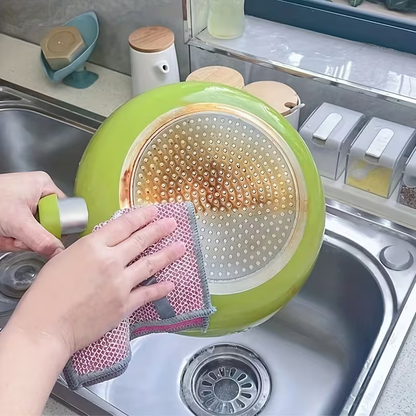 Double-sided silver-thread coconut fiber cleaning cloth, steel wire dishcloth, reusable.