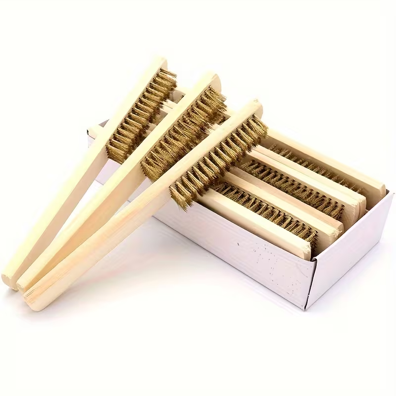 4-Pack Magic Stain Remover Brush, Wooden Handle, 6x16 Brass Wire Strips