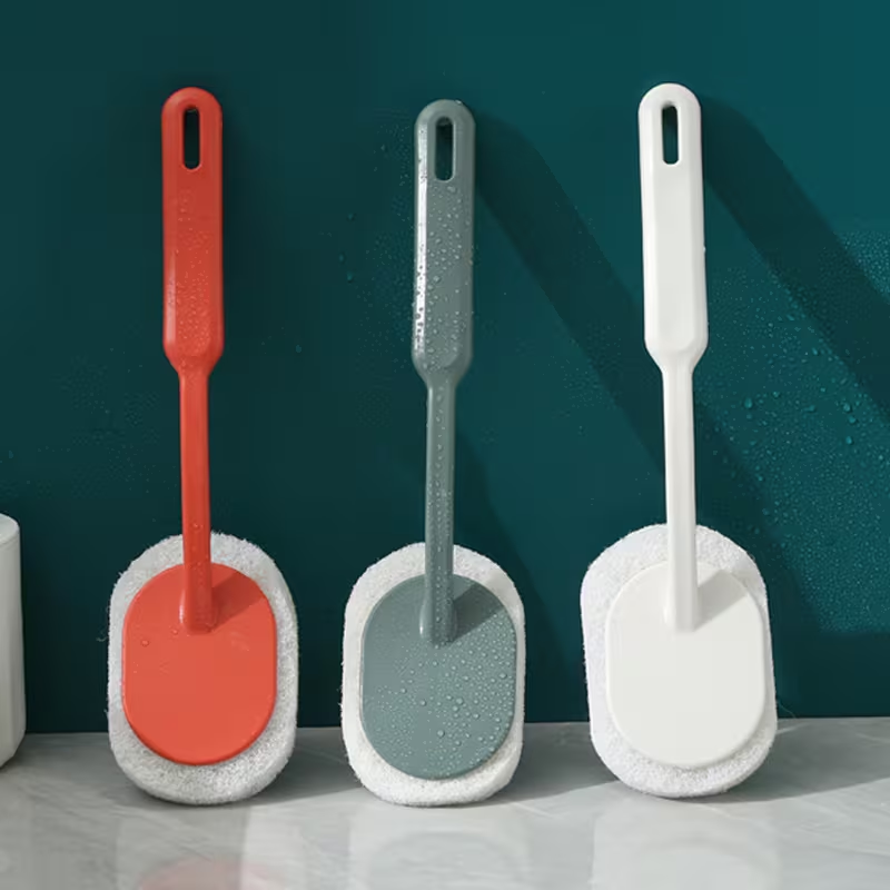 Long-handled sponge brush with an extended handle for deep cleaning.