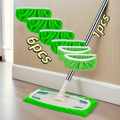 Flat mop with handle, comes with 4 or 6 washable microfiber mop cloths.