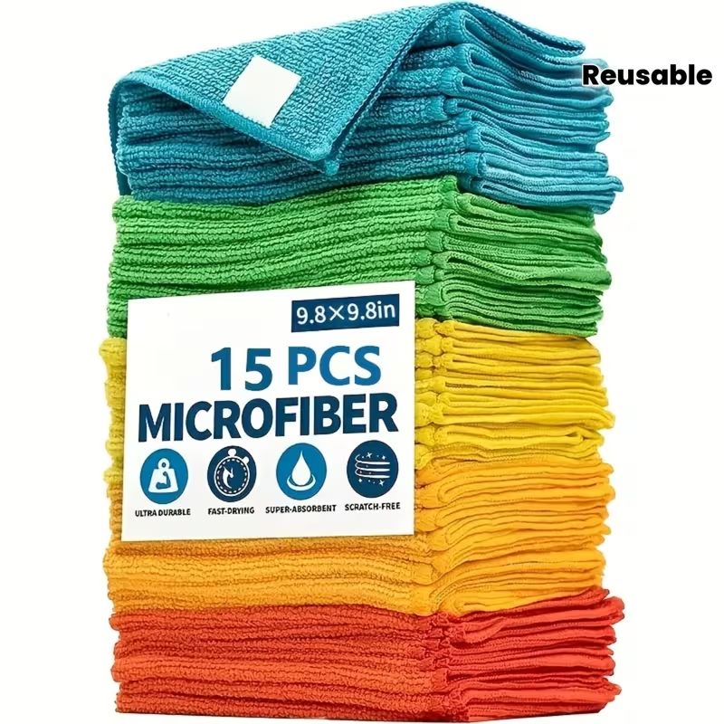 15-piece multi-purpose cleaning towel set, reusable quick-drying towels