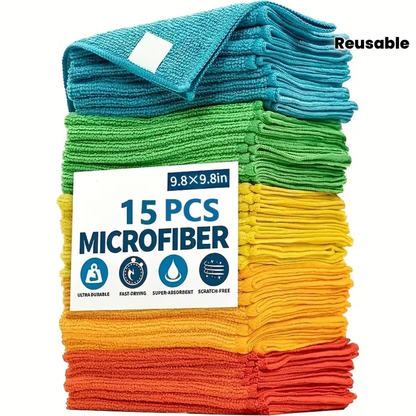 15-piece multi-purpose cleaning towel set, reusable quick-drying towels