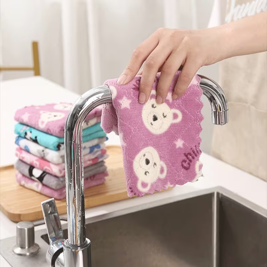 6-pack of super absorbent coral fleece kitchen towels (pink and blue)