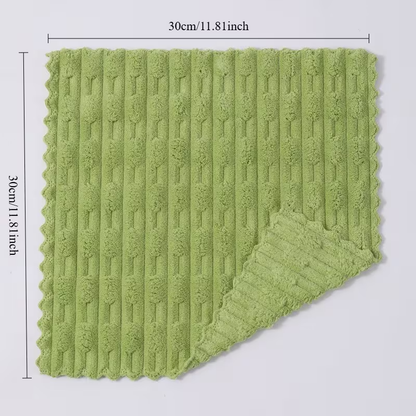 A set of 5 thickened microfiber cleaning cloths, highly absorbent, soft to the touch, and versatile.