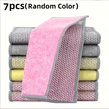 Double-sided silver-thread coconut fiber cleaning cloth, steel wire dishcloth, reusable.
