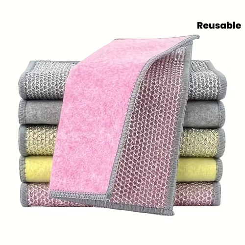 Double-sided silver-thread coconut fiber cleaning cloth, steel wire dishcloth, reusable.
