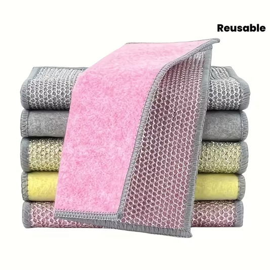 Double-sided silver-thread coconut fiber cleaning cloth, steel wire dishcloth, reusable.