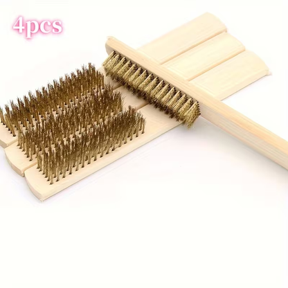 4-Pack Magic Stain Remover Brush, Wooden Handle, 6x16 Brass Wire Strips