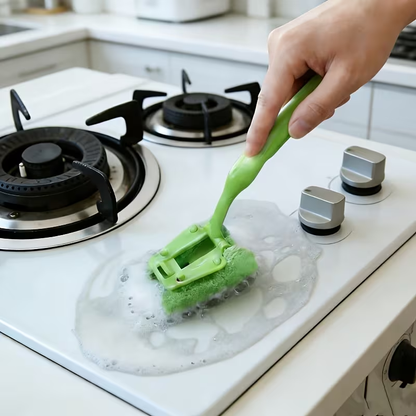 Dishwashing brush that won't scratch sponges, with an ergonomic handle.